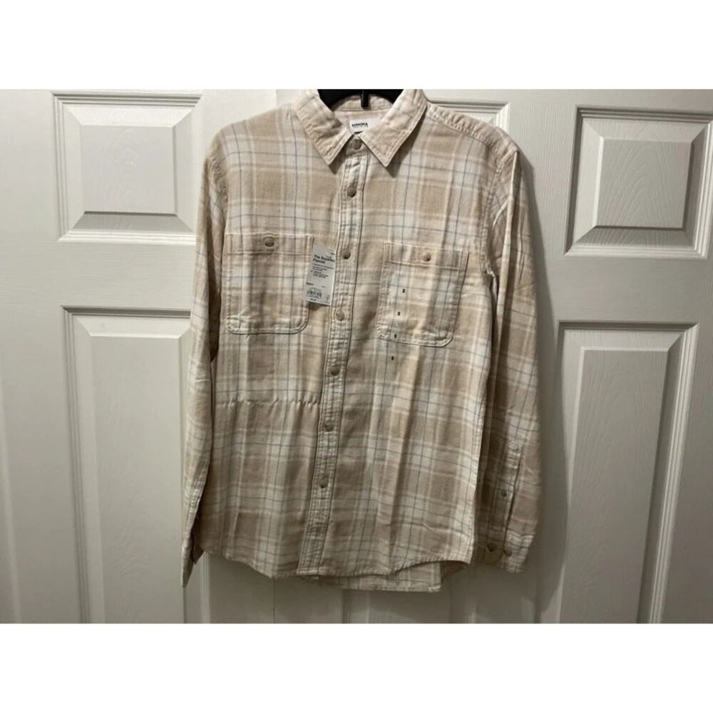 Sonoma Beige Plaid Flannel S | Oatmeal Shacket Coastal | NWT Minimalist